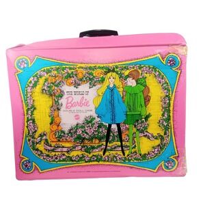 1968 Vintage Mattel World Of Barbie Double Doll Case Retro Pink HTF #1007 READ